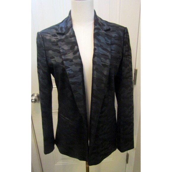 Insight New York Suit 2 Piece Pants Jacket Black Camo Scuba Blazer Womens Size 6 - Picture 3 of 13